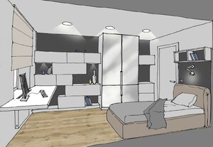 Заказать  online индивидуальный Блиц-дизайн-проект интерьеров дома в г. Днепр  . Спальня-кабинет 10,2 м2.